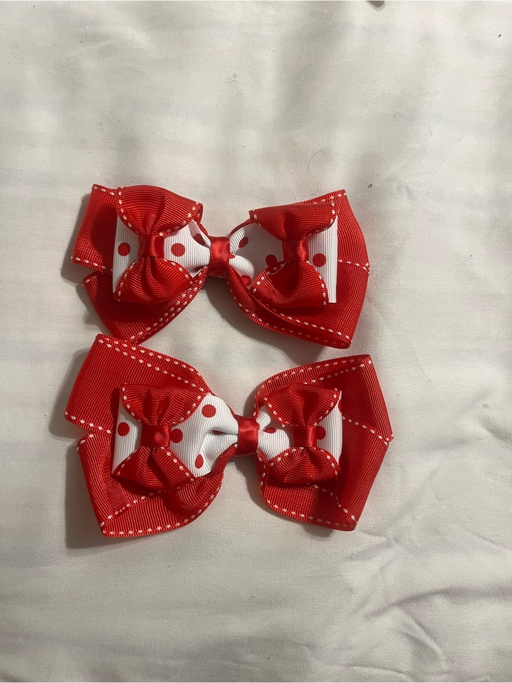 Kids Red Polka Dot Layered Hair Bows with Clips